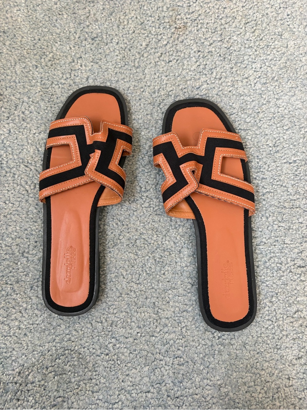 Charlotte Russe Orange Slide Sandals with Black Trim
